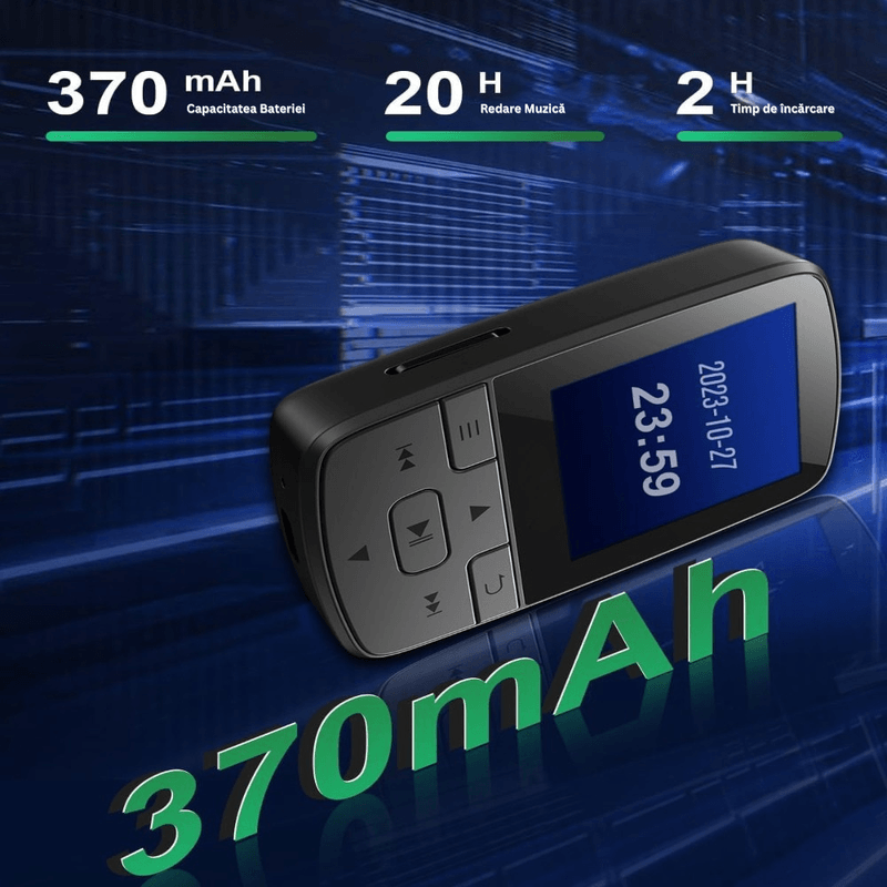 TV, Audio-Video si Foto - Portabile audio - Media Playere - Mini Player MP3, Ecran 1.4 Inch, Bluetooth 5.2, 64GB, Card 128GB, HiFi, FM, USB-C, Clema, Casti Incluse - Infinity.ro