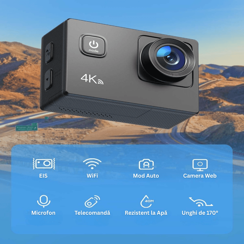 TV, Audio-Video si Foto - Camere video - Camere video compacte - Camera Video Sport WiFi Cu Telecomanda, 4K/30FPS, 20MP, LCD 2.0", Waterproof 40M, Card 32GB, 2 Baterii, Accesorii - Infinity.ro