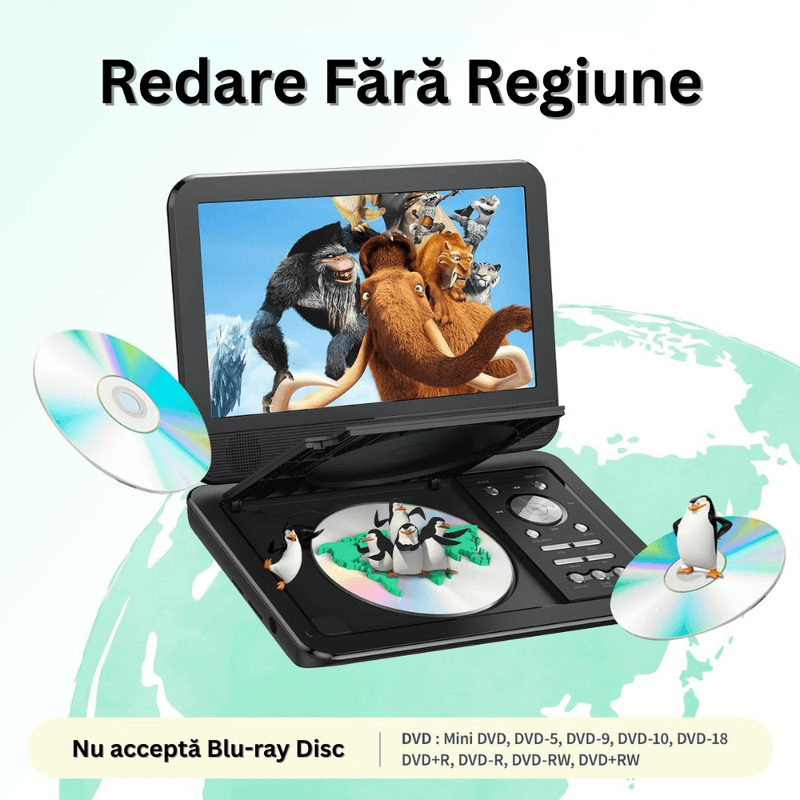 TV, Audio-Video si Foto - Home cinema si Soundbar - DVD & Blu-Ray Playere - DVD Player Portabil 10.5" HD 1024x600, Telecomanda, Rotativ 270°, Memorie, USB, Card SD, AV, Jack 3.5mm, Auto Charger - Infinity.ro