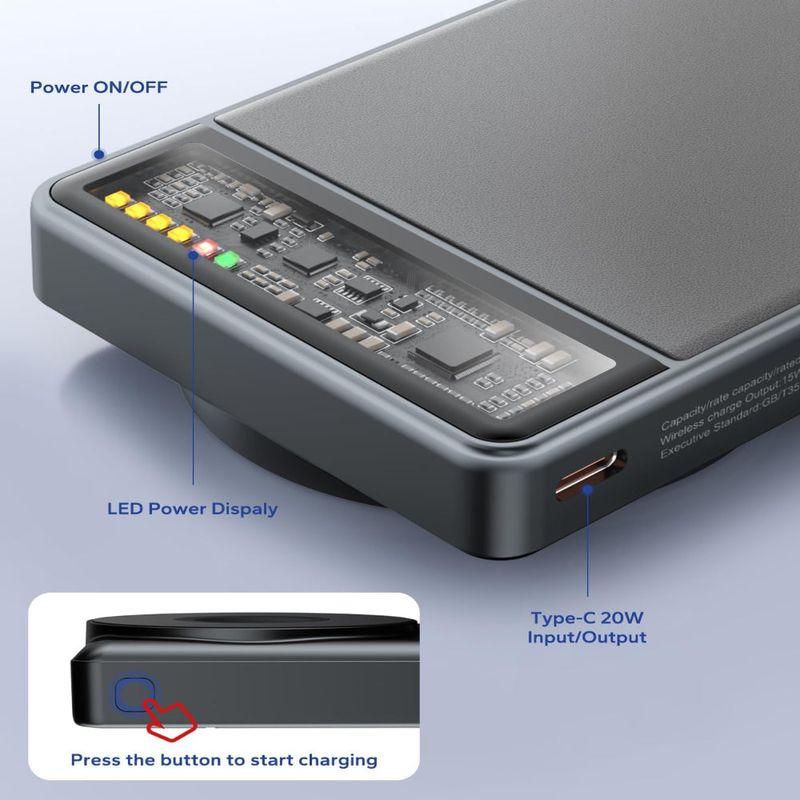 Laptop, Telefoane si Tablete - Telefoane mobile si accesorii - Accesorii Telefoane - Baterii externe - Baterie Externa 3 in 1 10000mAh, Magsafe, 20W Fast Charge, Wireless 15W, LED, Compatibil iOS/Android,Power Bank Portabil - Infinity.ro