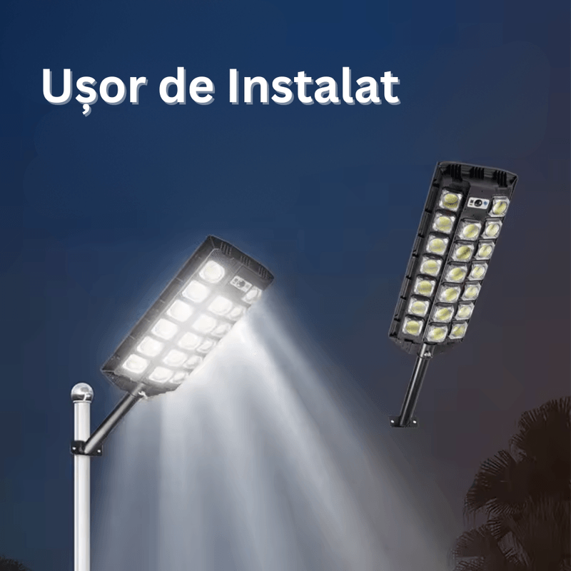 Casa si Gradina - Corpuri si surse de iluminat - Iluminat exterior - Lampi solare - Lampa Solara Stradala 520 LED COB, 20000 Lumeni, cu Telecomanda, Senzori Amurg si Miscare, IP65,Panou Solar, Brat Montaj - Infinity.ro