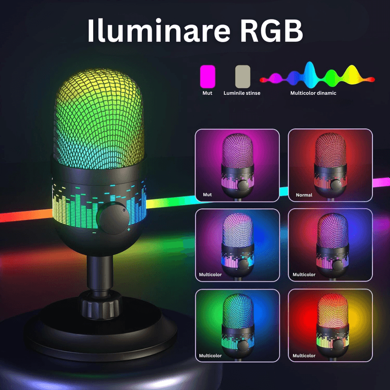 PC, gaming si accesorii - Periferice PC - Microfoane PC - Microfon Profesional AK1, USB, RGB, Mute, Suport Detasabil, Streaming, Gaming, Podcast, Windows, Mac, PS4/PS5 - Infinity.ro