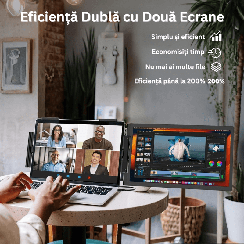 PC, gaming si accesorii - Desktop PC & monitoare - Monitoare - Monitor Extensibil Dublu Laptop 13.3-17", Ecran 14" IPS Full HD, USB-C, Portabil, Windows/MacOS, Geanta Inclusa - Infinity.ro