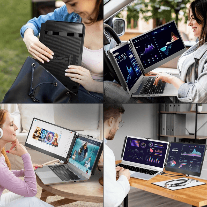 PC, gaming si accesorii - Desktop PC & monitoare - Monitoare - Monitor Extensibil Dublu Laptop 13.3-17", Ecran 14" IPS Full HD, USB-C, Portabil, Windows/MacOS, Geanta Inclusa - Infinity.ro