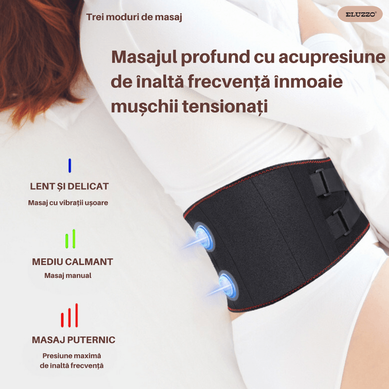 Ingrijire personala si Cosmetice - Sanatate si wellness - Articole wellness - Incalzitoare corporale - Centura Lombara Termica pentru Sustinere ELUZZO®, Wireless, 5 Niveluri de Incalzire, 3 Trepte de Masaj - Infinity.ro