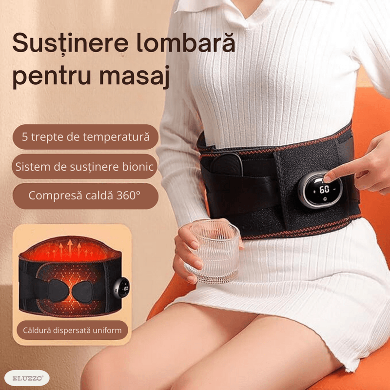 Ingrijire personala si Cosmetice - Sanatate si wellness - Articole wellness - Incalzitoare corporale - Centura Lombara Termica pentru Sustinere ELUZZO®, Wireless, 5 Niveluri de Incalzire, 3 Trepte de Masaj - Infinity.ro