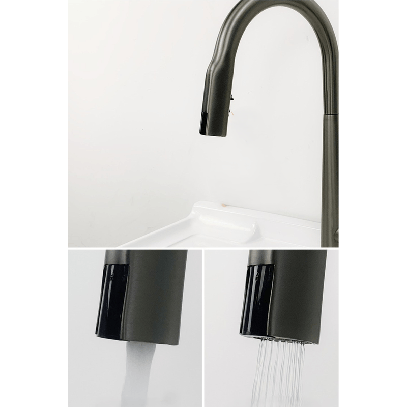 Casa si Gradina - Sanitare - Lavoar baie si accesorii - Baterii sanitare - Baterie sanitara, senzor pornire la atingere, dus extractibil, pipa 360°, 2 functii apa, afisaj digital, otel, negru - Infinity.ro