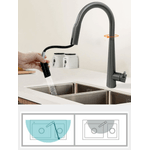 Casa si Gradina - Sanitare - Lavoar baie si accesorii - Baterii sanitare - Baterie sanitara, senzor pornire la atingere, dus extractibil, pipa 360°, 2 functii apa, afisaj digital, otel, negru - Infinity.ro