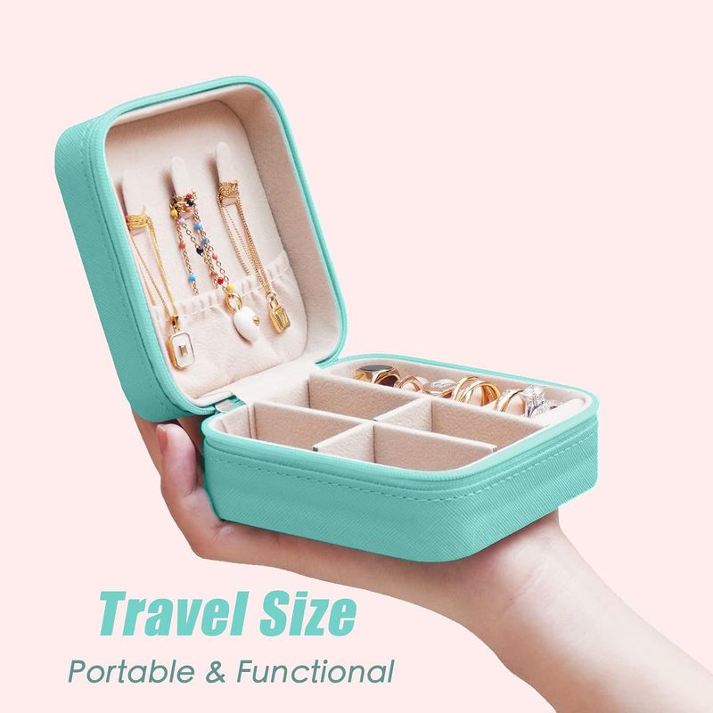 Fashion, accesorii si bijuterii - Femei - Bijuterii femei - Cutii bijuterii - Cutie Pentru Bijuterii, AB Luxury Concept, Ideal Pentru vacante, Cu Fermoar, 10x10x5 cm, textil si piele eco, Albastru - Infinity.ro