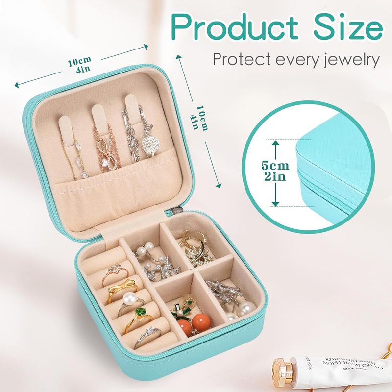 Fashion, accesorii si bijuterii - Femei - Bijuterii femei - Cutii bijuterii - Cutie Pentru Bijuterii, AB Luxury Concept, Ideal Pentru vacante, Cu Fermoar, 10x10x5 cm, textil si piele eco, Albastru - Infinity.ro