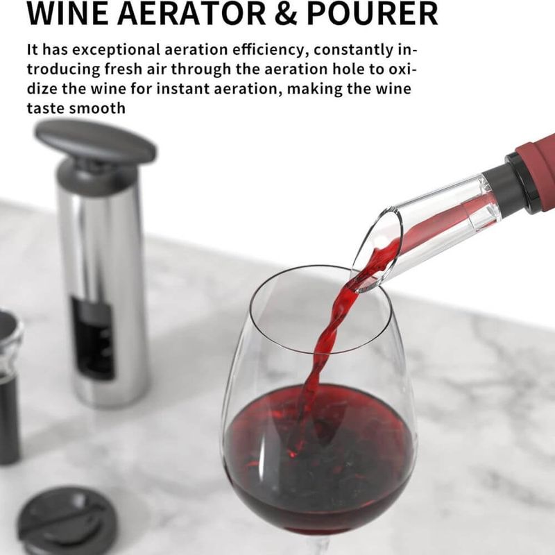 Casa si Gradina - Bucatarie si vesela - Accesorii bar - Tirbusoane si dopuri - Set Tirbuson Premium manual, 4 in 1, taietor de folie, dop de vid si turnator, maner ergonomic, aluminiu, gri/negru - Infinity.ro