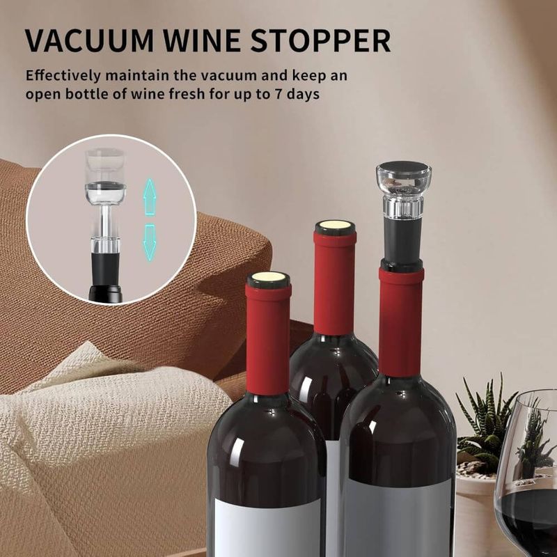 Casa si Gradina - Bucatarie si vesela - Accesorii bar - Tirbusoane si dopuri - Set Tirbuson Premium manual, 4 in 1, taietor de folie, dop de vid si turnator, maner ergonomic, aluminiu, gri/negru - Infinity.ro