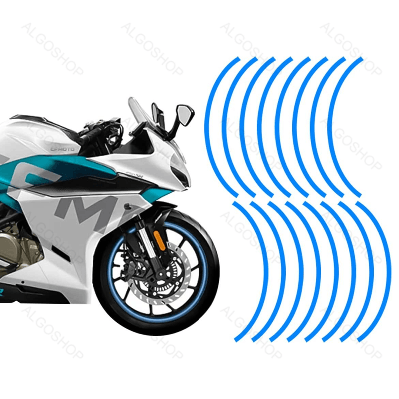 Sport si Outdoor - Ciclism - Accesorii pentru biciclete - Lumini biciclete - Set 16 Stickere jante reflectorizante, autocolante pentru roti Masini, Motociclete, Biciclete, 17-18 inch, Albastru - Infinity.ro