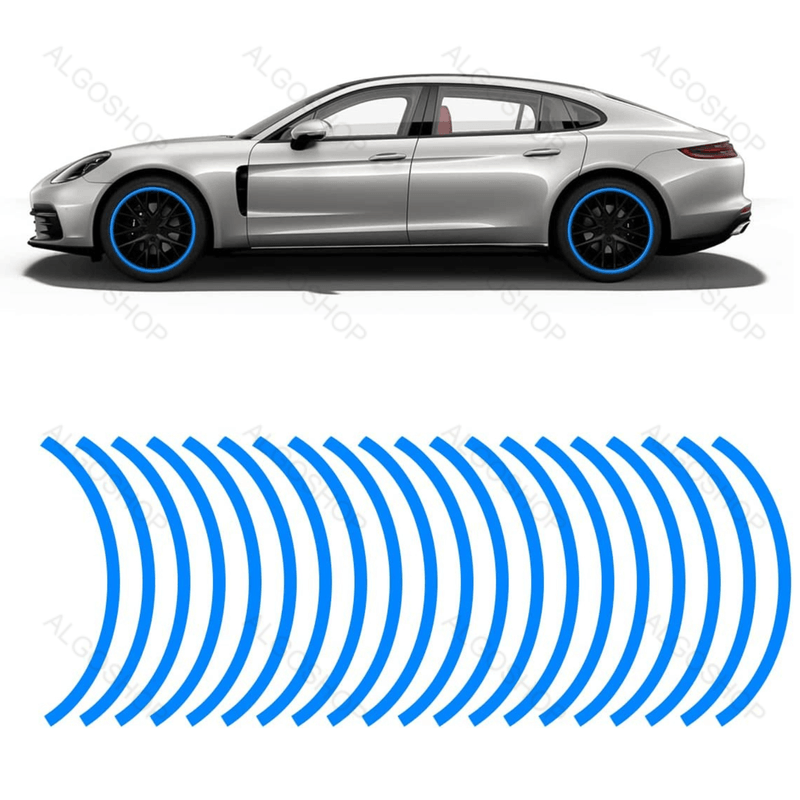 Sport si Outdoor - Ciclism - Accesorii pentru biciclete - Lumini biciclete - Set 16 Stickere jante reflectorizante, autocolante pentru roti Masini, Motociclete, Biciclete, 17-18 inch, Albastru - Infinity.ro