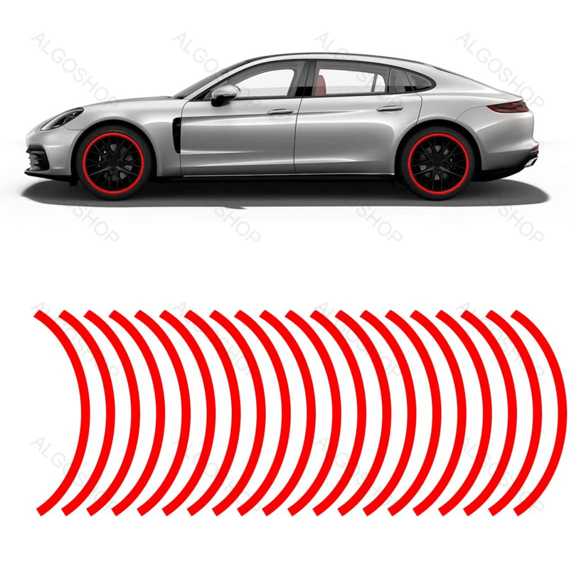 Sport si Outdoor - Ciclism - Accesorii pentru biciclete - Lumini biciclete - Set 16 Stickere jante reflectorizante, autocolante pentru roti Masini, Motociclete, Biciclete, 17-18 inch, Rosu - Infinity.ro