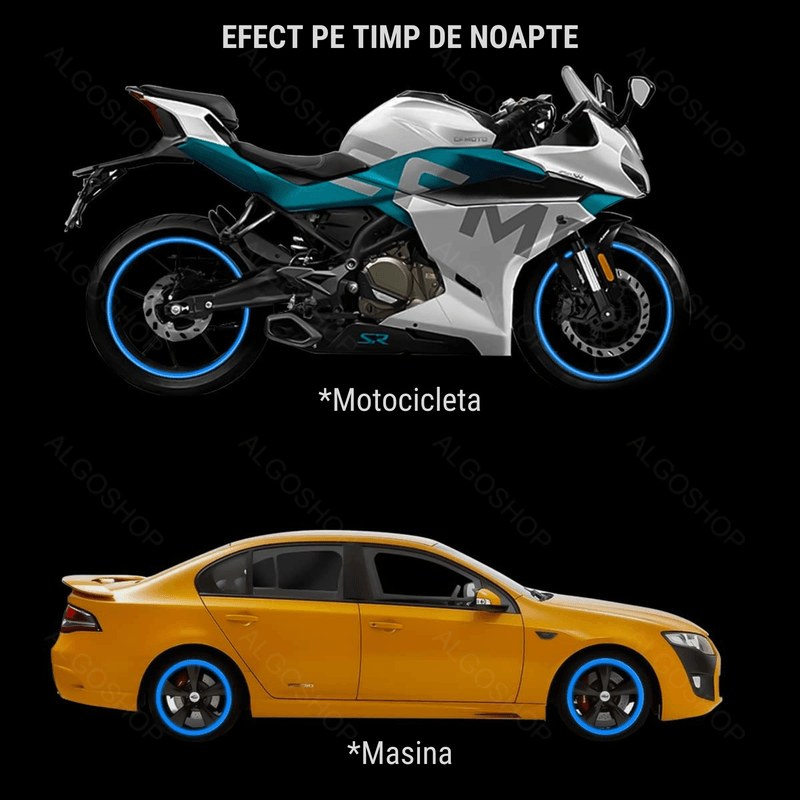 Sport si Outdoor - Ciclism - Accesorii pentru biciclete - Lumini biciclete - Set 16 Stickere jante reflectorizante, autocolante pentru roti Masini, Motociclete, Biciclete, 17-18 inch, Albastru - Infinity.ro