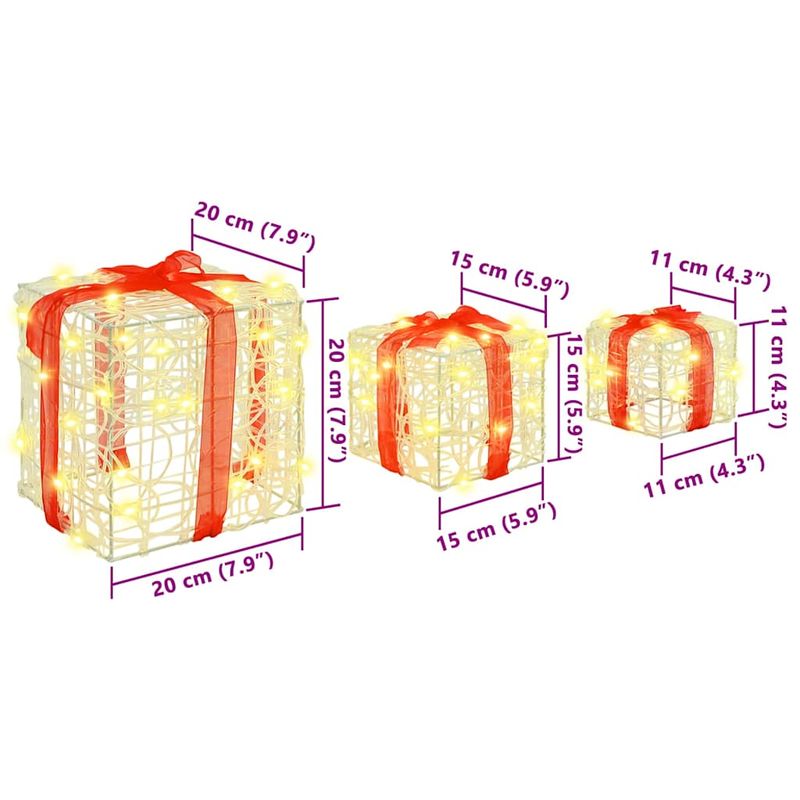 Casa si Gradina - Decoratiuni - Decoratiuni de sezon - Cutie cadou cu 60 LED 3 pcs Alb cald 20 x 20 x 20 cm Acril - Infinity.ro