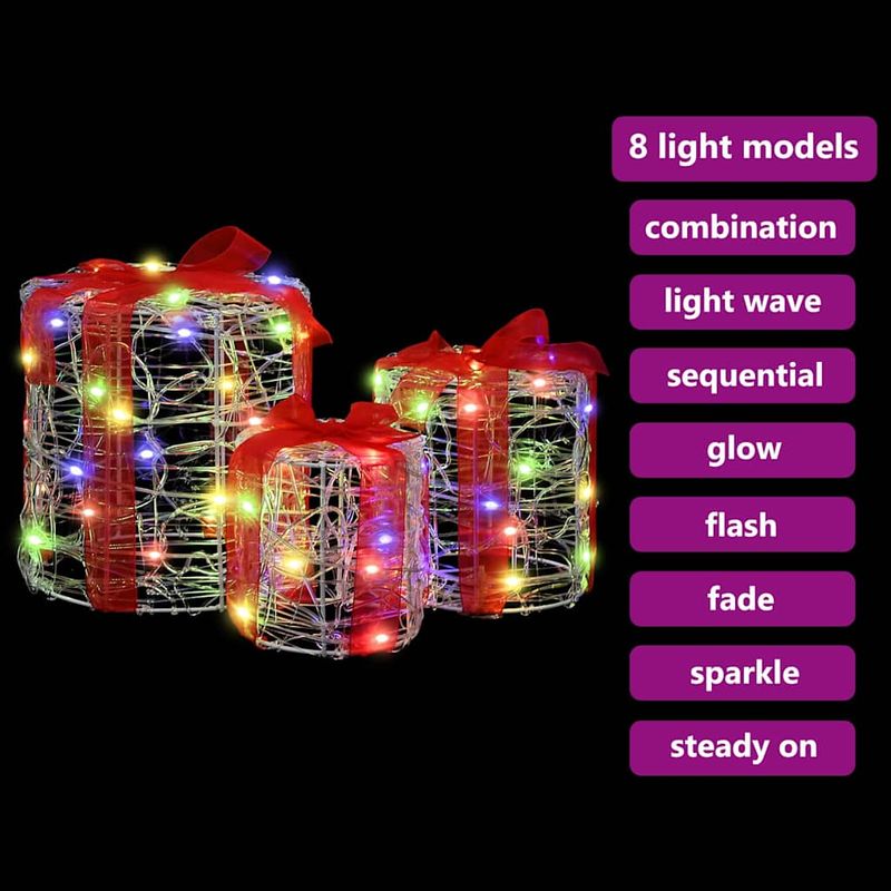 Casa si Gradina - Decoratiuni - Decoratiuni de sezon - Decoratie cutie de cadou 3 pcs colorat 20 x 20 x 21 cm Acril - Infinity.ro