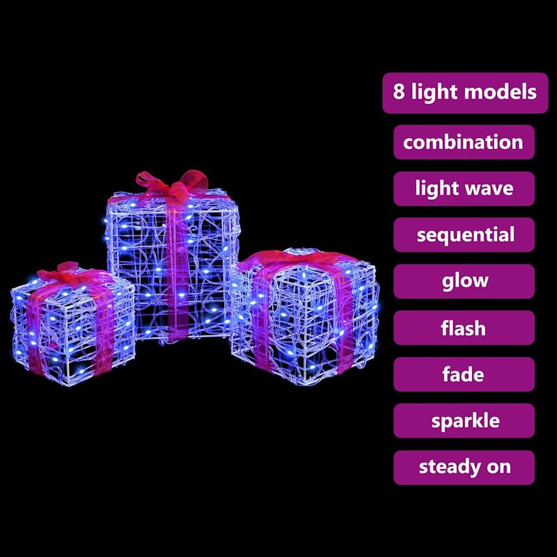 Casa si Gradina - Decoratiuni - Decoratiuni de sezon - Cutie cadou cu 60 LED 3 pcs albastru 20 x 20 x 20 cm Acril - Infinity.ro