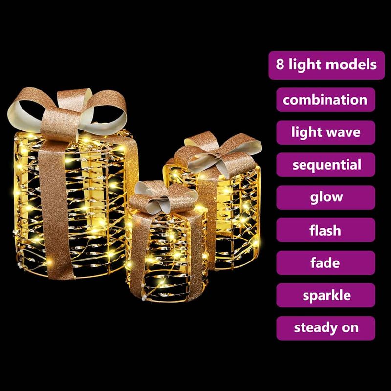 Casa si Gradina - Decoratiuni - Decoratiuni de sezon - Decoratiune Cutie Cadou 3 pcs Alb cald 20 x 20 x 20 cm PET - Infinity.ro