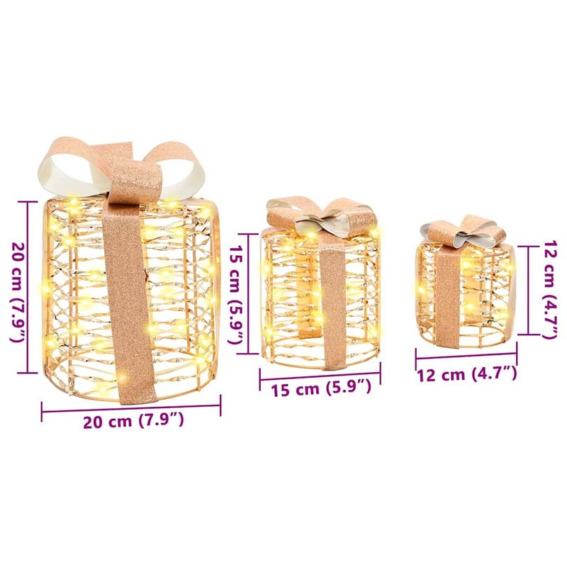 Casa si Gradina - Decoratiuni - Decoratiuni de sezon - Decoratiune Cutie Cadou 3 pcs Alb cald 20 x 20 x 20 cm PET - Infinity.ro