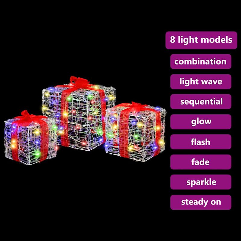 Casa si Gradina - Decoratiuni - Decoratiuni de sezon - Cutie cadou cu 60 LED 3 pcs Multicolour 20 x 20 x 20 cm Acril - Infinity.ro