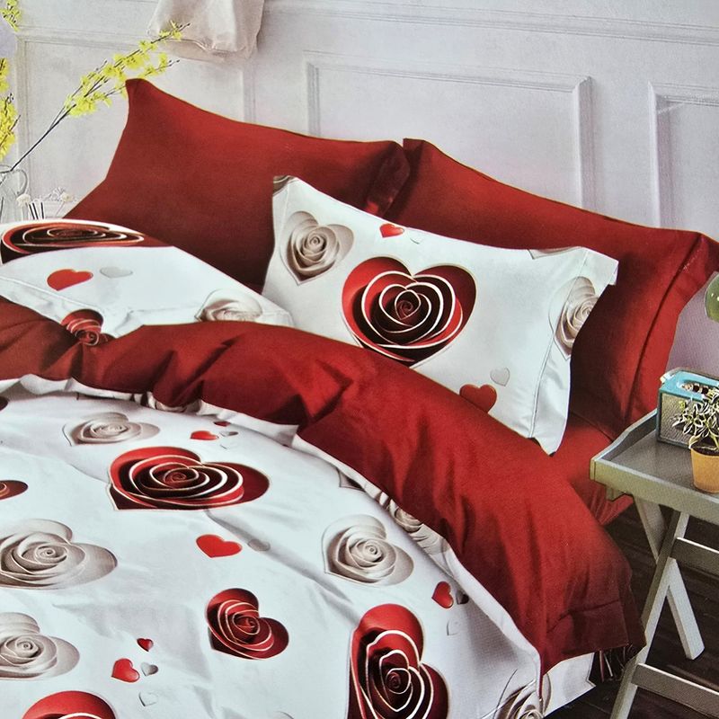 Casa si Gradina - Textile si covoare - Lenjerii de pat - Seturi de lenjerie - Lenjerie finet gros 6 piese, XXL - Model cu inimi, YoYo, 44, 70% bumbac, 30% poliester - Infinity.ro