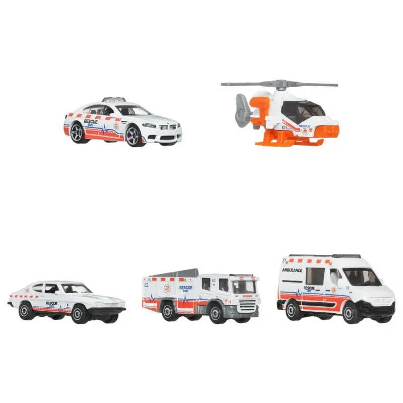 Jucarii, Copii si Bebe - Jucarii si jocuri - Vehicule si jucarii cu telecomanda - Masinute - Matchbox Set 5 Masinute Metalice Rescue Emt Scara 1 La 64 - Infinity.ro