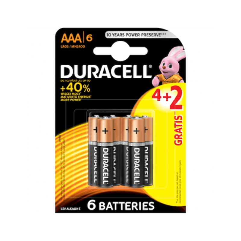 Casa si Gradina - Electrice - Accesorii electrice - Baterii, acumulatori si incarcatoare - Baterii Duracell Basic R3, AAA alcaline  4+2 buc - Infinity.ro