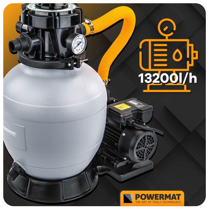 Casa si Gradina - Gradinarit si plante - Instalatii si accesorii pentru irigatii - Pompe apa - Pompa de nisip pentru piscina, Powermat, 550 W, 13 200 l/h, PM‑PPDB‑550J - Infinity.ro
