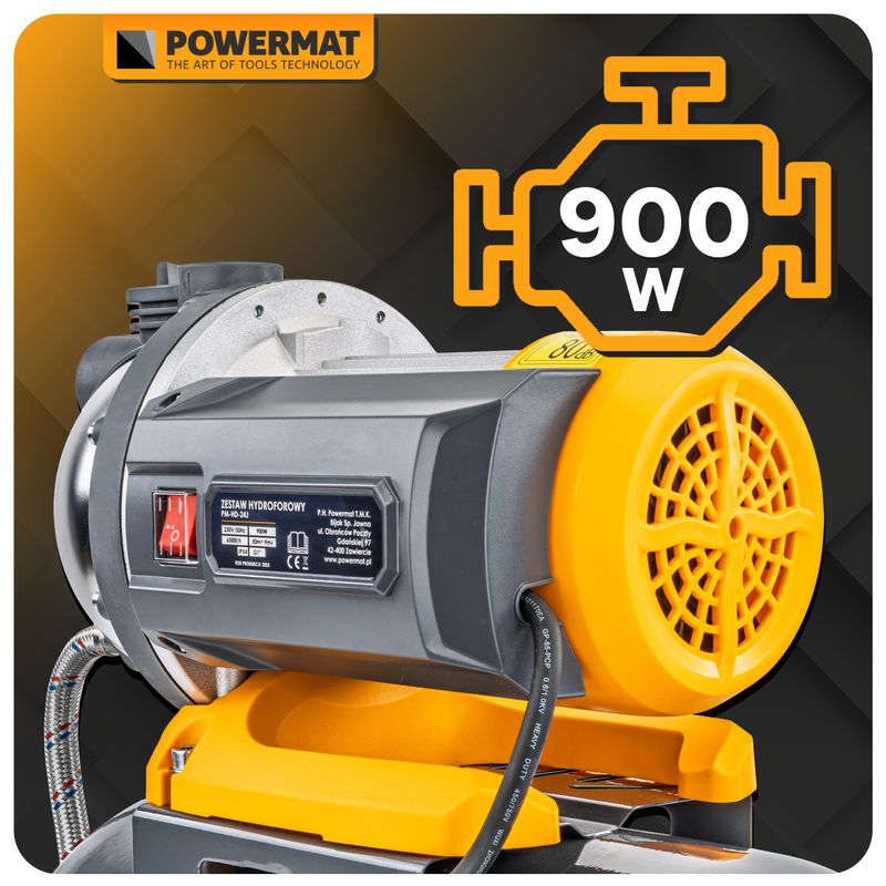 Casa si Gradina - Gradinarit si plante - Instalatii si accesorii pentru irigatii - Pompe apa - Pompa hidrofora cu rezervor, Powermat, 900 W, 6500 l/h, 24 l, PM‑HD‑24J - Infinity.ro