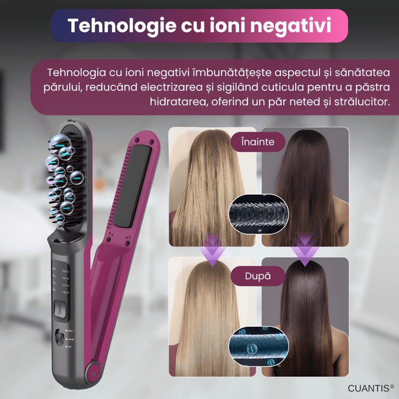 Ingrijire personala si Cosmetice - Aparate & accesorii ingrijire personala - Hair styling - Placi de indreptat parul - Placa de indreptat parul fara fir 2 in 1( Mov) - Infinity.ro