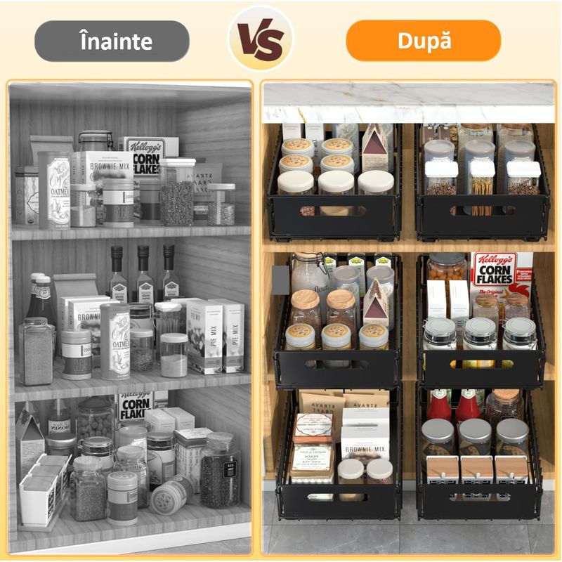 Casa si Gradina - Mobilier - Organizare si depozitare - Organizatoare pentru sertare si dulapuri - Organizator Dulap, Set 2 Rafturi Universale, Multifunctionale, Sistem Culisant, Design Modern, Metalic, Negru - Infinity.ro