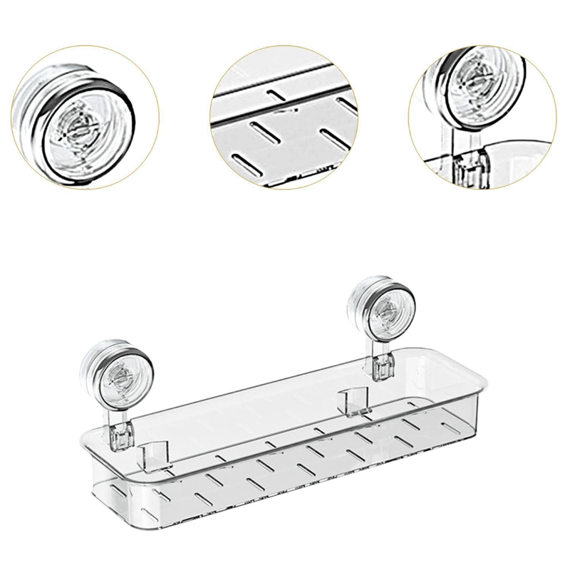 Casa si Gradina - Sanitare - Suporturi si accesorii baie - Accesorii baie - Raft/Etajera Dus N2L Store®, Fara Gaurire, Ventuze Puternice (Max 10kg), Organizator Baie & Bucatarie, Transparent - Infinity.ro