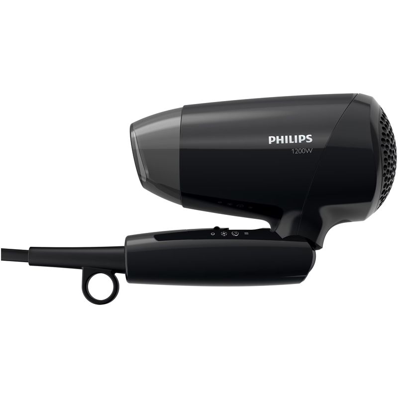 Ingrijire personala si Cosmetice - Aparate & accesorii ingrijire personala - Hair styling - Uscatoare de par - Uscator de par Philips EssentialCare BHC010/10, 1200 W, 3 setari temperatura, maner pliant, Negru - Infinity.ro
