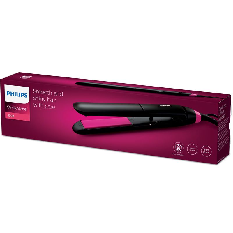 Ingrijire personala si Cosmetice - Aparate & accesorii ingrijire personala - Hair styling - Placi de indreptat parul - Placa de indreptat parul Philips BHS375/00, cu placi ceramice cu infuzie cheratina, 2 trepte de temperatura (220C), timp - Infinity.ro