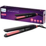 Ingrijire personala si Cosmetice - Aparate & accesorii ingrijire personala - Hair styling - Placi de indreptat parul - Placa de par Philips StraighCare Essential BHS376/00, tehnologie ThermoProtect, placi cu infuzie de cheratina, Negru - Infinity.ro