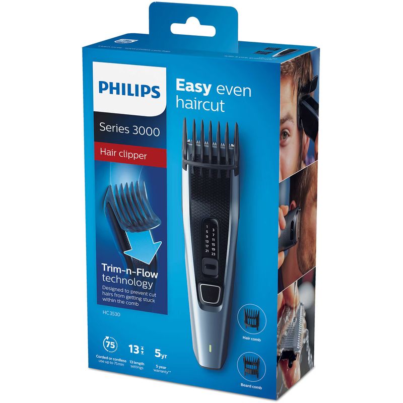Ingrijire personala si Cosmetice - Aparate & accesorii ingrijire personala - Aparate de ras si tuns - Aparate de tuns - Aparat de tuns PHILIPS HC3530/15, pieptene ajustabil, 0.5-23mm, 13 trepte, 75 min, Negru/Gri - Infinity.ro