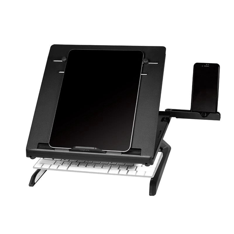 Laptop, Telefoane si Tablete - Laptopuri si accesorii - Accesorii Laptop - Standuri/Coolere notebook - Suport de birou Logilink laptop, 9 pozitii, suporta dimensiuni 10-15.6″, pliabil, holder pt. smartphone, Negru - Infinity.ro