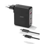 Laptop, Telefoane si Tablete - Telefoane mobile si accesorii - Accesorii Telefoane - Incarcatoare telefoane - Alimentator retea Aukey, PA-B7O BK, 140W, fast charge, 2 x USB-C, 1 x USB-A, negru - Infinity.ro