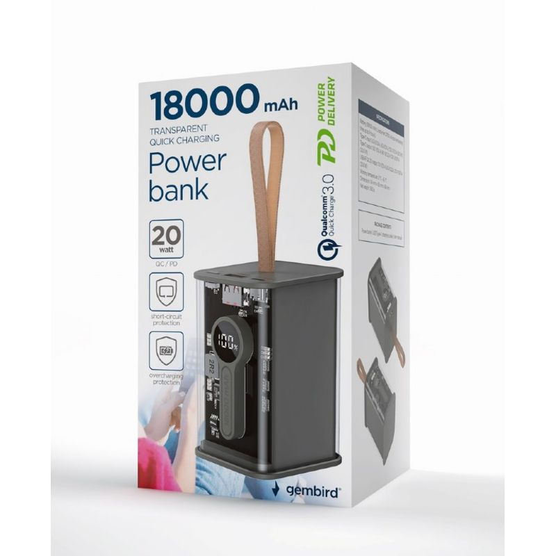 Laptop, Telefoane si Tablete - Telefoane mobile si accesorii - Accesorii Telefoane - Baterii externe - Powerbank, Gembird, 5V, 3A, 18000 mAh, USB, 360 g, Negru - Infinity.ro