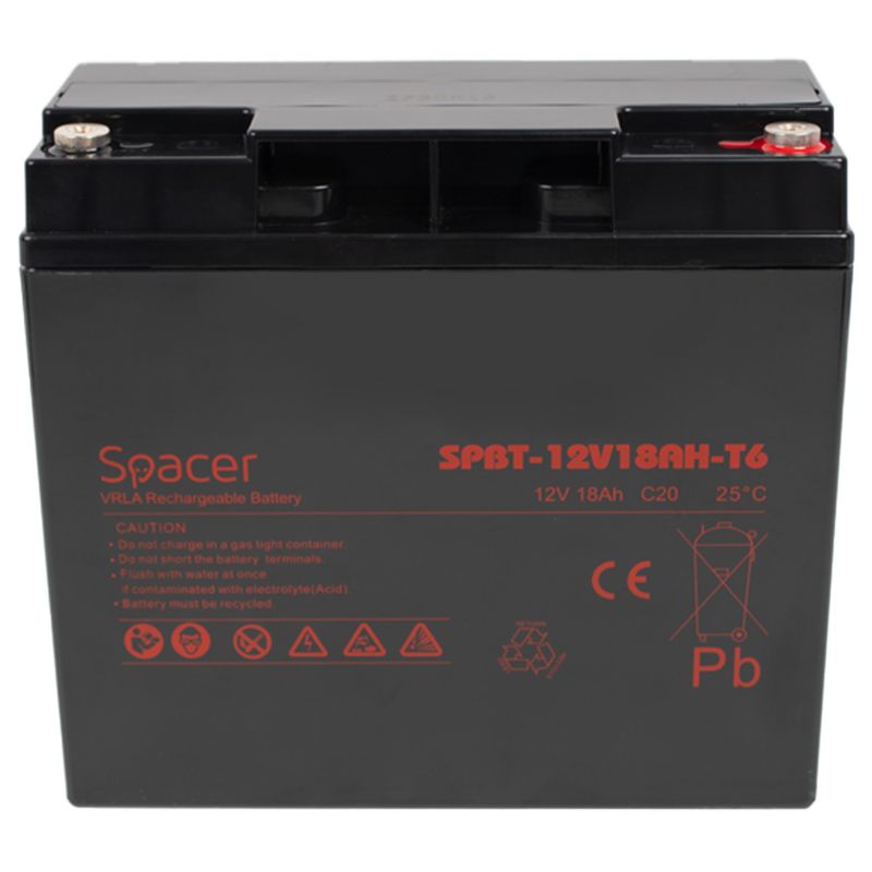 PC, gaming si accesorii - UPS-uri - Accesorii UPS-uri - Acumulator UPS SPACER 12V / 18Ah, inaltime+terminal: 167mm, terminal F6T6 Negru - Infinity.ro