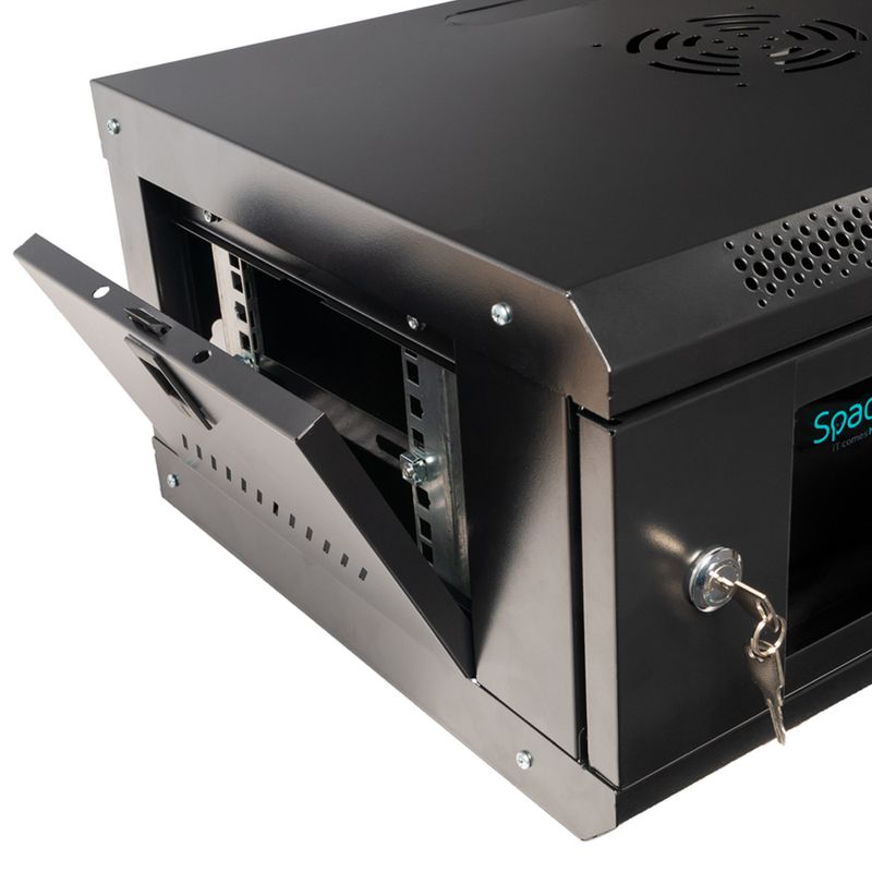 PC, gaming si accesorii - Servere - Cabinete metalice - CABINET 19″ SPACER 4U 500x450mm, fixare pe perete, Flatpack (dezasamblat), Black, usa sticla cu bl - Infinity.ro