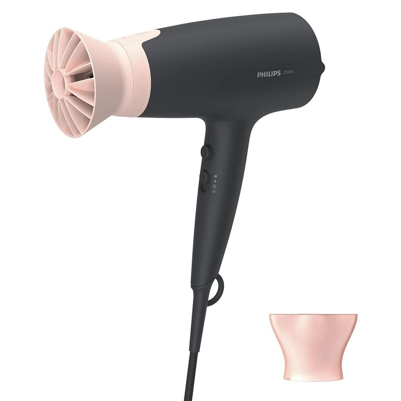 Ingrijire personala si Cosmetice - Aparate & accesorii ingrijire personala - Hair styling - Uscatoare de par - Uscator de par, Philips, 2100 W, Thermo Protect, 3 setari de temperatura, 2 setari de viteza,14 mm, Negru/Roz - Infinity.ro