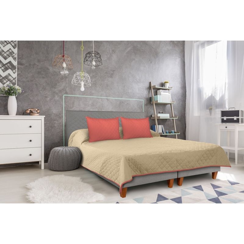 Casa si Gradina - Textile si covoare - Pături și cuverturi - Cuverturi - Cuvertura Double Face Alcam, 210 x 220 cm 100% microfibra, corai/crem - Infinity.ro
