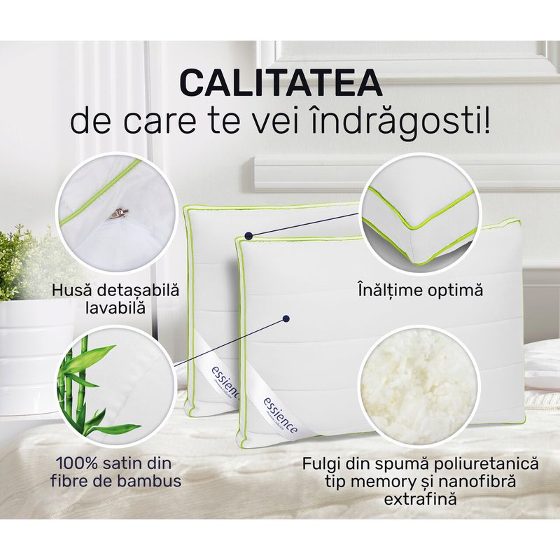 Casa si Gradina - Textile si covoare - Perne si pilote - Perne - Set 2 perne 50x70 cm, Essience Premium Collection, husa satin bambus; umplutura fulgi memory si nanofibra extrafina; - Infinity.ro