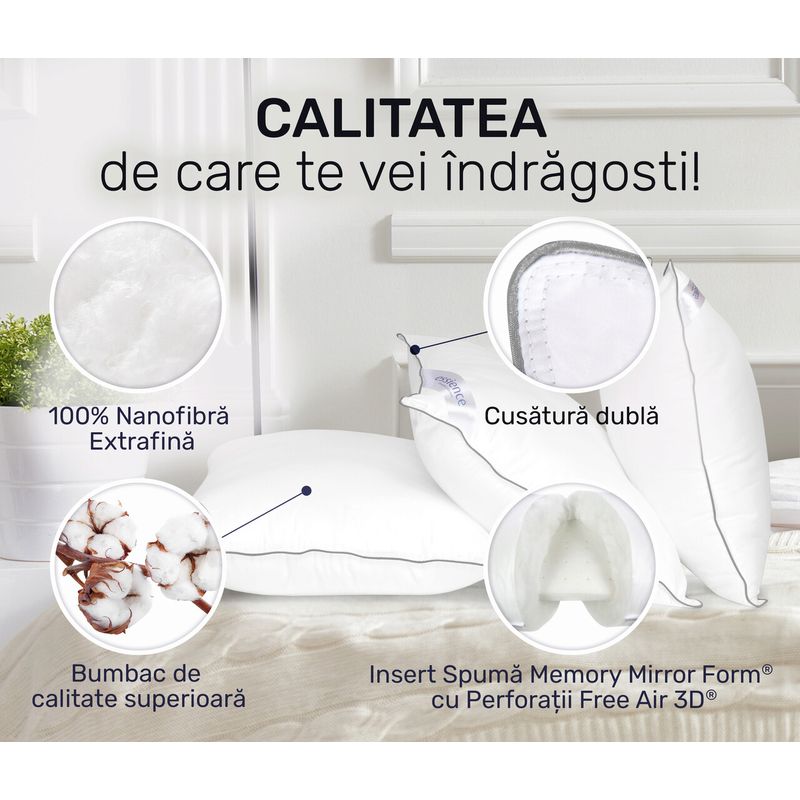 Casa si Gradina - Textile si covoare - Perne si pilote - Perne - Set 2 perne 50x70 cm, Essience Premium Collection, insert memory si umplutura nanofibra extrafina, husa 100% Bumbac - Infinity.ro