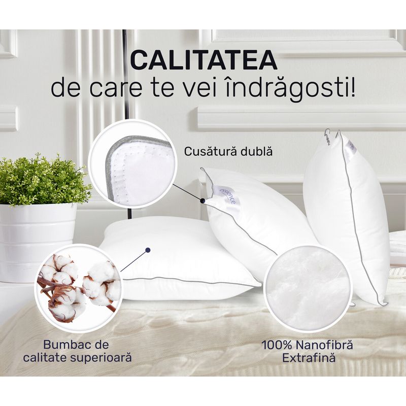 Casa si Gradina - Textile si covoare - Perne si pilote - Perne - Set 2 perne 50x70 cm, Essience Premium Collection, husa 100% Bumbac; umplutura nanofibra extrafina; suport orto-cervical - Infinity.ro