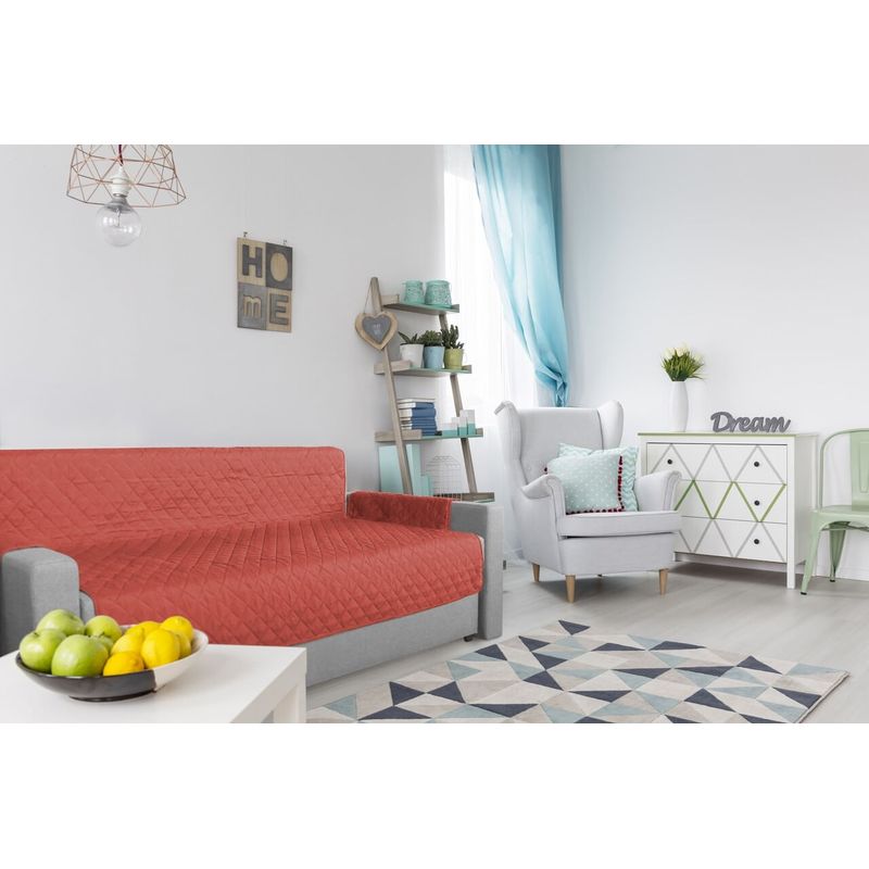 Casa si Gradina - Textile si covoare - Huse pentru mobilier - Husa matlasata cu doua fete Alcam pentru canapea 3 locuri Corai/ Vanila - Infinity.ro