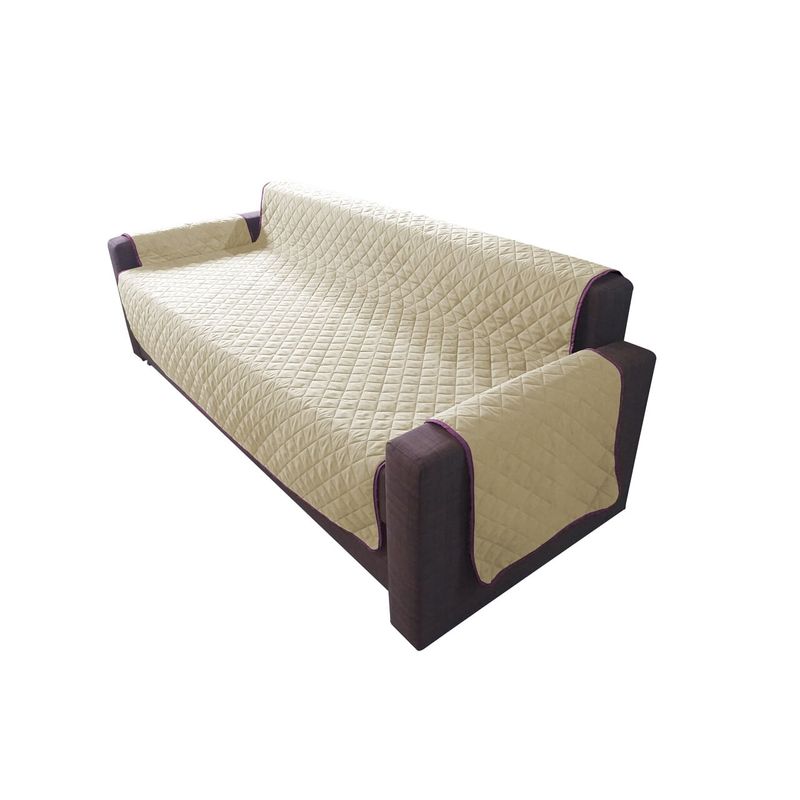 Casa si Gradina - Textile si covoare - Huse pentru mobilier - Husa matlasata cu doua fete Alcam pentru canapea 3 locuri Purple/ Vanila - Infinity.ro